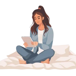 Girl sitting on blanket and reading book